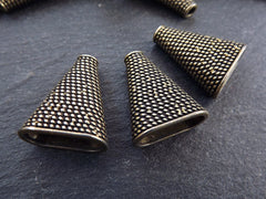 3 Large Dotted Twisted Weave Detail Flat Cone Bead End Caps -  Antique Bronze Plated Round Bead caps