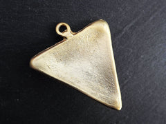 Tribal Triangle Geometric Pendant with Green Glass Accent Rustic Cast - 22k Matte Gold Plated