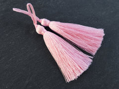 Long Baby Pink Silk Thread Tassels -  3 inches - 77mm  - 2 pc