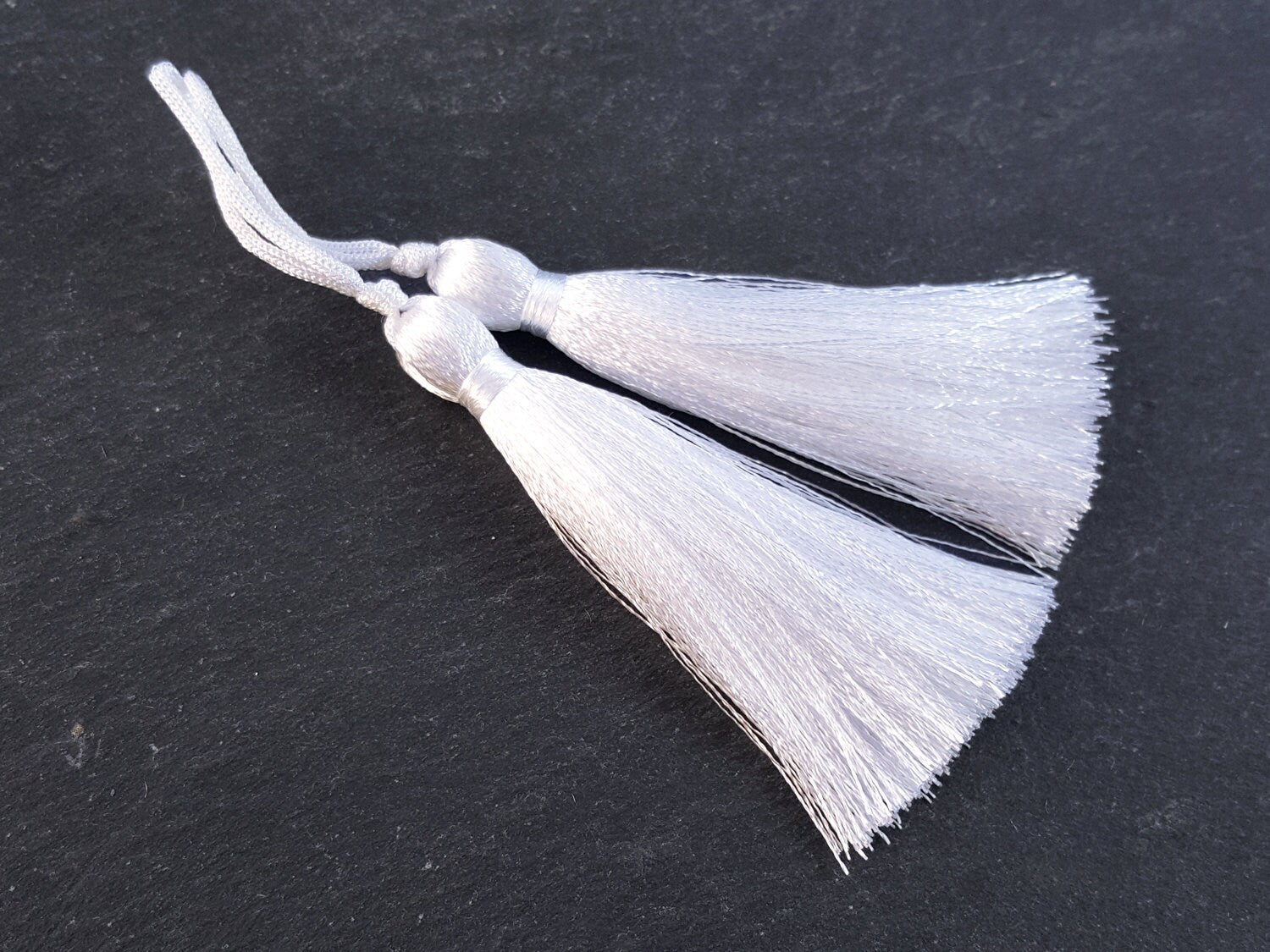 Long Sugar White Silk Thread Tassels -  3 inches - 77mm  - 2 pc