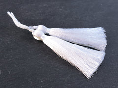 Long Sugar White Silk Thread Tassels -  3 inches - 77mm  - 2 pc