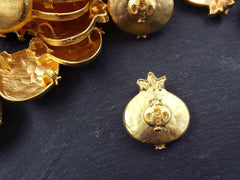 Large Rustic Double Pomegranate Pendant Connector - 22k Matte Gold Plated