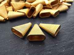 3 Large Dotted Twisted Weave Detail Flat Cone Bead End Caps -  22k Matte Gold Plated  Round Bead caps