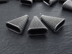 3 Large Dotted Twisted Weave Detail Flat Cone Bead End Caps -  Matte Antique Silver Bead caps