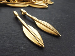 2 Long Slim Tribal Arrow Spear Ethnic Pendant Boho Jewelry Making Supplies Findings Components - 22k Matte Gold Plated