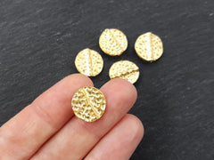 Gold Hammered Beads, Round Beads, Disc Beads, Statement Beads, Gold Beads, Gold Spacers, Beading Supplies, Boho, 22k Matte Gold Plated - 5pc