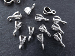 12 Pendant Bails Charm Holder Bail, Pendant Connector, Necklace Bail, Bead Bail, Matte Antique Silver Plated