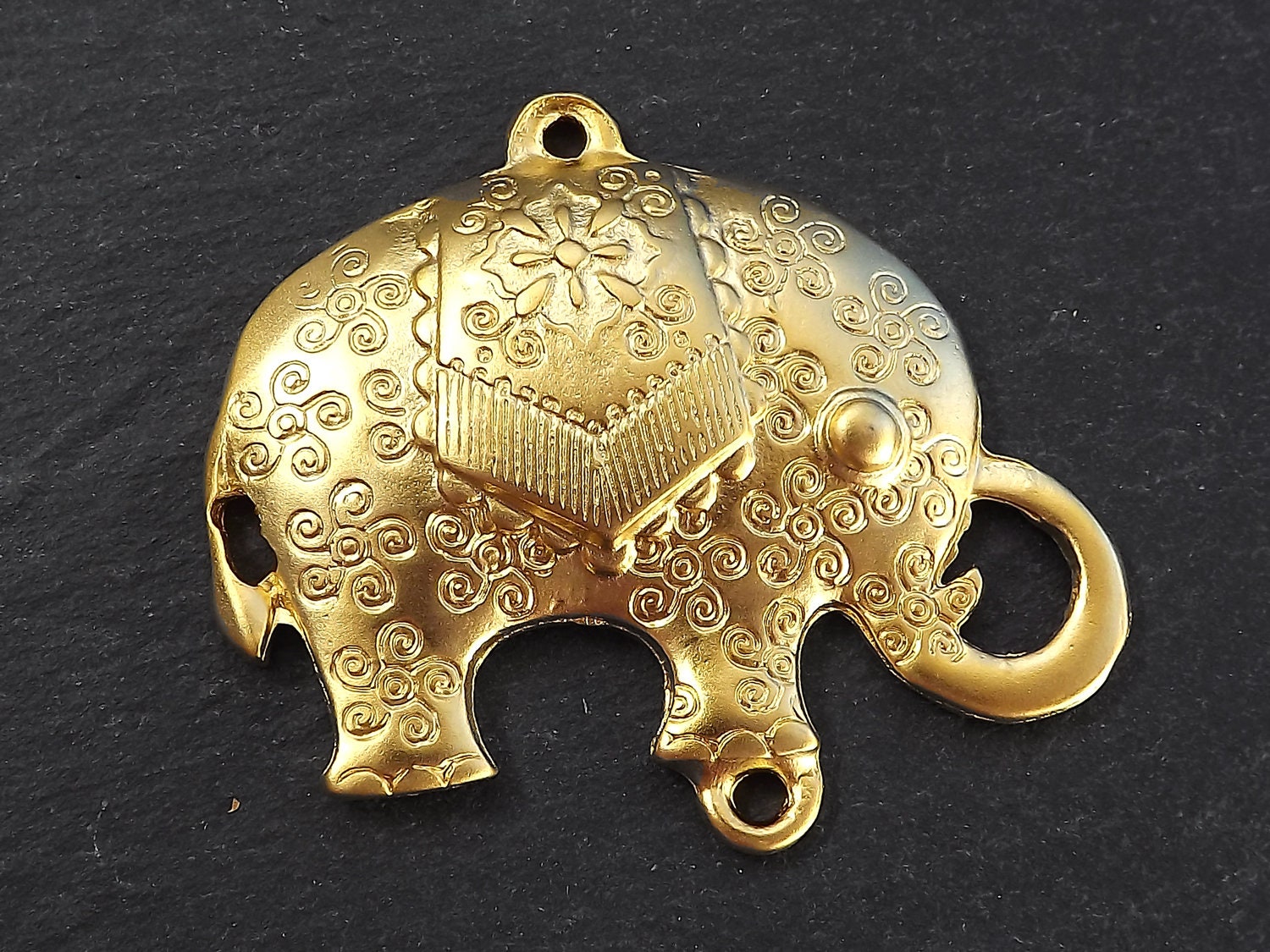 Gold Elephant Pendant, Large Elephant Focal Necklace Pendant, Lucky, Indian Elephant  22k Matte Gold Plated 1pc