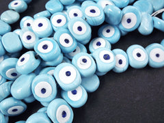 6 Powder Blue Evil Eye Nazar Glass Bead - Traditional Turkish Handmade Protective Lucky Amulet  26 mm - VALUE PACK - Turkish Glass Beads