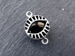 Black Evil Eye Jade Onyx Connector Charm, Evil Eye Pendant, Evil Eye Charm, Necklace Pendant, Lucky, Protective - Antique Silver Plated
