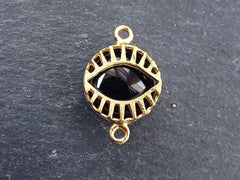 Black Evil Eye Jade Onyx Connector Charm, Evil Eye Pendant, Evil Eye Charm, Necklace Pendant, Lucky, Protective - 22k Matte Gold Plated