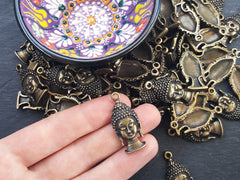 Tibetan Buddha Pendant Charms, Yoga Jewelry, Meditation Necklace, Buddha Face, Charm Antique Bronze Plated - 2PC