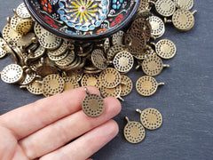 3 Small Dotted Round Disc Pendants with Side Facing - Antique Bronze Plated