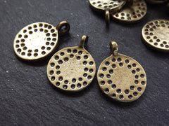 3 Small Dotted Round Disc Pendants with Side Facing - Antique Bronze Plated