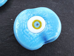 Large Sky Blue Evil Eye Nazar Glass Bead with Yellow Iris - Traditional Turkish Artisan Handmade