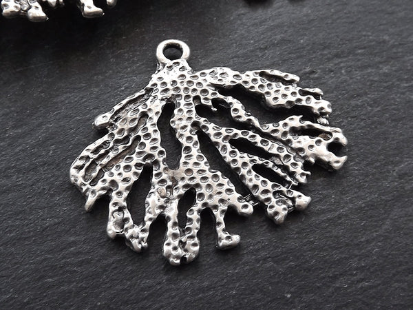 Silver Coral Branch Pendant, Silver Coral Pendant, Large Coral Branch, Beach Style, Silver Pendant, Summer Jewelry, Matte Silver Plated