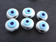 White Evil Eye Beads, White Glass Evil Eyes, Nazar Beads, Protective, Lucky Beads, Handmade, Turkish Glass Beads, 16 mm - VALUE PACK 6pc