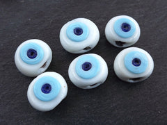 White Evil Eye Beads, White Glass Evil Eyes, Nazar Beads, Protective, Lucky Beads, Handmade, Turkish Glass Beads, 16 mm - VALUE PACK 6pc