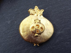 Large Rustic Double Pomegranate Pendant Connector - 22k Matte Gold Plated