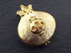 Large Rustic Double Pomegranate Pendant Connector - 22k Matte Gold Plated