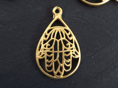 Hamsa Pendant, Gold Hamsa, Hand of Fatima, Teardrop Pendant, Gold Teardrop, Gold Hamsa Charm, Hand, FLAT LOOP, 22k Matte Gold Plated 1PC