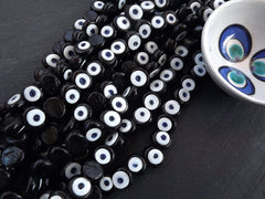 Black Evil Eye Beads, Black Glass Evil Eyes, Nazar Beads, Protective, Lucky Beads, Handmade, Turkish Glass Beads, 16 mm - VALUE PACK 6pc