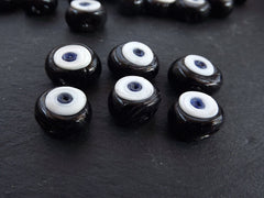 Black Evil Eye Beads, Black Glass Evil Eyes, Nazar Beads, Protective, Lucky Beads, Handmade, Turkish Glass Beads, 16 mm - VALUE PACK 6pc