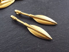 2 Long Slim Tribal Arrow Spear Ethnic Pendant Boho Jewelry Making Supplies Findings Components - 22k Matte Gold Plated