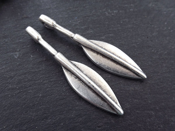 2 Long Slim Tribal Arrow Spear Ethnic Pendant Boho Bohemain Jewelry Making Supplies Findings Components - Antique Matte Silver Plated