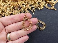 Delicate Filigree Teardrop Chandelier Pendants - 22k Matte Gold plated 2pc