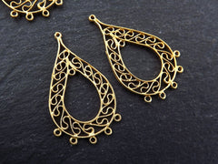 Delicate Filigree Teardrop Chandelier Pendants - 22k Matte Gold plated 2pc