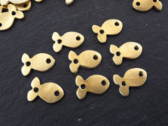 Gold Fish Charms, Gold Fish Connectors, Mini Fish Charms, Small Gold Fish, Fish Link, Plain Fish Link, 22k Matte Gold Plated 8pc
