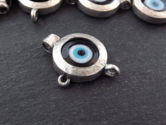 Black Evil Eye, Evil Eye Pendant, Evil Eye Charm, Glass Evil Eye, Black Eye, Lucky, Turkish Eye, Greek Eye, Antique Silver Plated 1pc