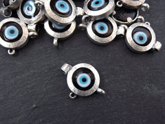 Black Evil Eye, Evil Eye Pendant, Evil Eye Charm, Glass Evil Eye, Black Eye, Lucky, Turkish Eye, Greek Eye, Antique Silver Plated 1pc