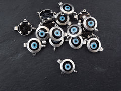 Black Evil Eye, Evil Eye Pendant, Evil Eye Charm, Glass Evil Eye, Black Eye, Lucky, Turkish Eye, Greek Eye, Antique Silver Plated 1pc