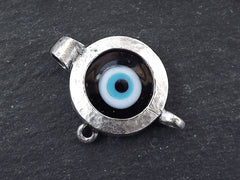 Black Evil Eye, Evil Eye Pendant, Evil Eye Charm, Glass Evil Eye, Black Eye, Lucky, Turkish Eye, Greek Eye, Antique Silver Plated 1pc