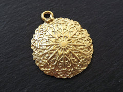 Gold Mandala Pendant, Gold Pendant, Disc Pendant, Round Pendant, Ethnic Pendant, Mandala Jewelry, Yoga Pendant, 22k Matte Gold Plated 1pc