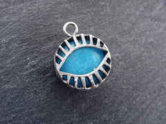 Blue Evil Eye Jade Stone Pendant Charm, Evil Eye Pendant, Evil Eye Charm, Necklace Pendant, Lucky, Protective - Antique Silver Plated