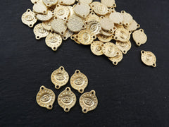 Gold Evil Eye Charm Bead Connectors, All Seeing Eye Pendants, Engraved Turkish Eye, Greek Eye, 22k Matte Gold Plated
