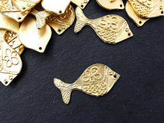 Funky Fish Pendant, Gold Fish Pendant, Gold Fish, Golden Fish, Nautical Pendant, Folk Pendant, Large Fish, Fish Charm  22k Matte Gold Plated