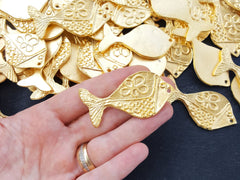 Funky Fish Pendant, Gold Fish Pendant, Gold Fish, Golden Fish, Nautical Pendant, Folk Pendant, Large Fish, Fish Charm  22k Matte Gold Plated