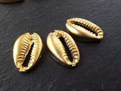 Cowrie Shell Charms, Gold Shell Charms, Seashell Shell, Shell Pendant, Bracelet Charm, Beach Charm, Beach Style, 22k Matte Gold Plated 3pc