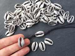 Cowrie Shell Charms, Silver Shell Charms, Seashell Shell, Shell Pendant, Bracelet Charm, Beach Charm, Beach Style, Antique Silver Plated 3pc