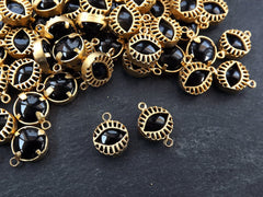 Black Evil Eye Jade Onyx Connector Charm, Evil Eye Pendant, Evil Eye Charm, Necklace Pendant, Lucky, Protective - 22k Matte Gold Plated