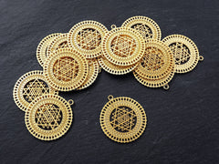 Sri Yantra pendant, Sacred Geometry Pendant, Mandala Necklace Pendant, Round Gold Pendant, Ethnic Pendant, Yoga, 22k Matte Gold Plated 2pc
