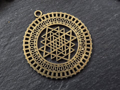 Sri Yantra pendant, Sacred Geometry Pendant, Mandala Necklace Pendant, Round Bronze Pendant, Ethnic Pendant, Yoga, Antique Bronze Plated 2pc