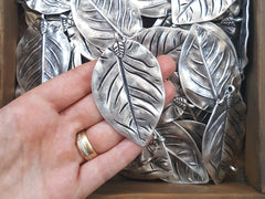 Large Silver Leaf Pendant, Necklace Focal Pendant, Fall Jewelry, Metal Leaf Pendant, Bohemian Pendant, Matte Antique Silver Plated 1PC