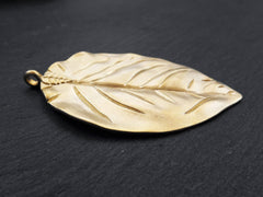 Large Gold Leaf Pendant, Fall Jewelry, Fall Pendant, Necklace Pendant, Bohemian Pendant, Boho Jewelry,  22k Matte Gold Plated 1PC