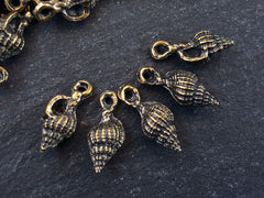 Conch Shell Charms, Bronze Shell Charms, Mini Conch Shell, Shell Pendant, Spiral Shell, Seashell, Beach Style, Antique Bronze Plated 5pc