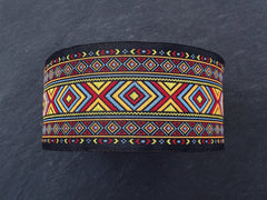 Ethnic Geometric Ribbon, Orange, Red, Blue, Black, Woven, Embroidered Ribbon, Jacquard Trim, 50mm Wide - 1 Meter or 3.3 Feet or 1.09 Yards